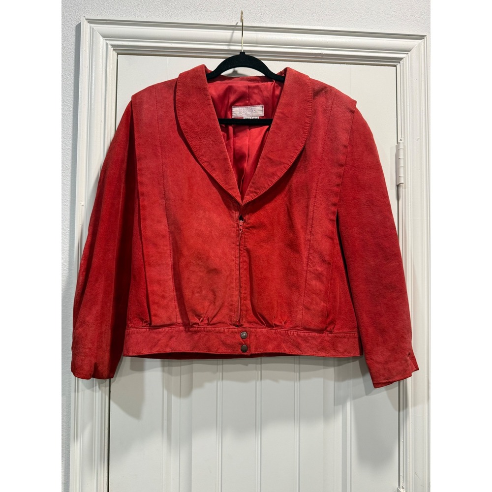 Bergdorf Goodman Vintage Red Suede Leather Jacket USA Made Size 13/14 Zip Front